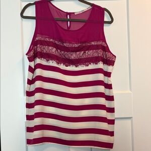 Gibson Magenta and White Striped Lace Blouse